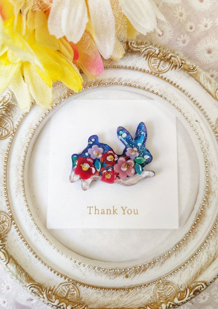 レジン　猫 　うさぎ　ヘアゴム　ブローチ　ポニーフック　No.468