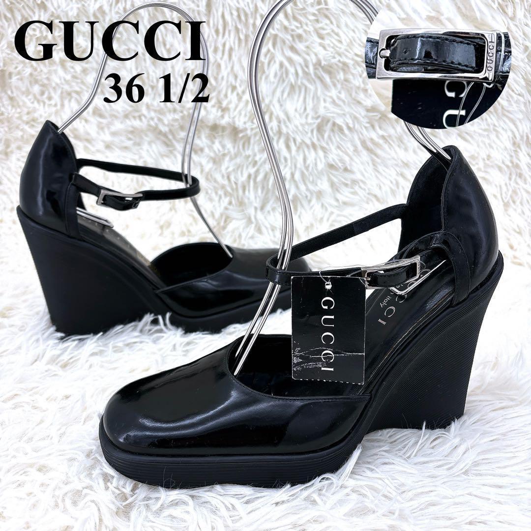 【美品】グッチ（36.5）エナメル/厚底パンプス/ヒール/スクエアトゥ/サンダル