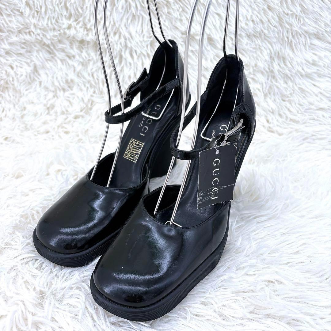 【美品】グッチ（36.5）エナメル/厚底パンプス/ヒール/スクエアトゥ/サンダル