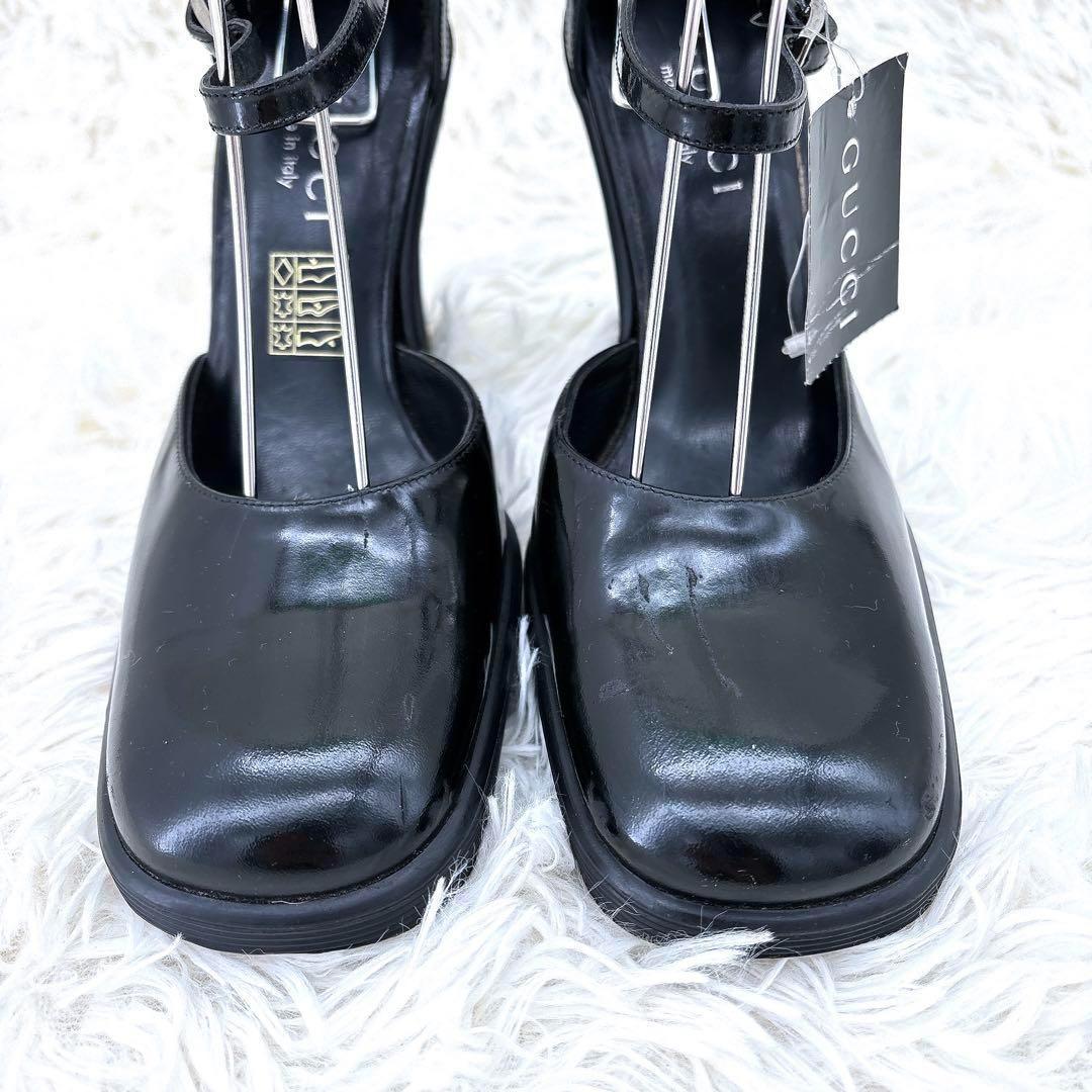 【美品】グッチ（36.5）エナメル/厚底パンプス/ヒール/スクエアトゥ/サンダル