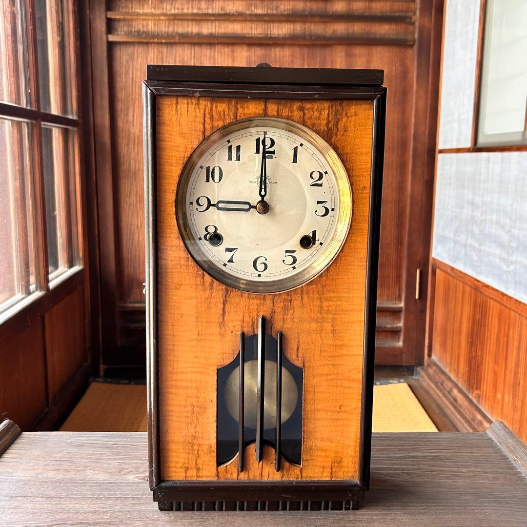 木製掛時計 【木製 掛時計】三羽鶴印製造所 ラベル付き