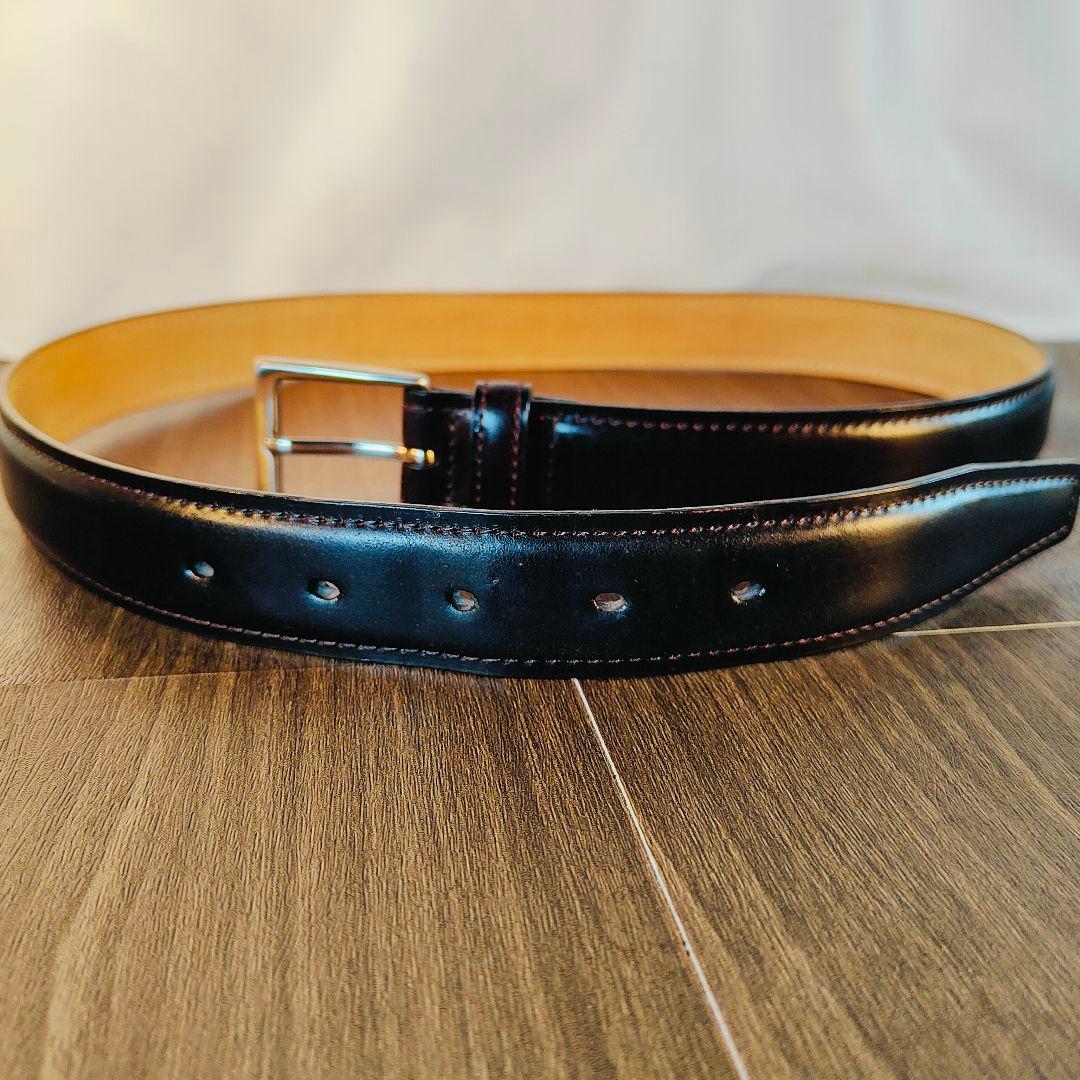 【極上艶コードバン】SHIPS 最上級　高級ドレスベルト ブラックチェリー艶馬革