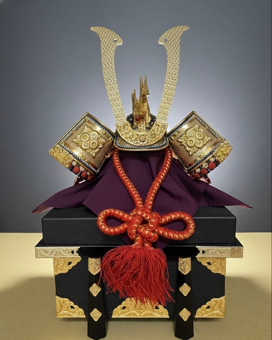 武蔵秀峰作 五月人形 兜 純金鍍金 鍬形 木札・鑑別書・箱付