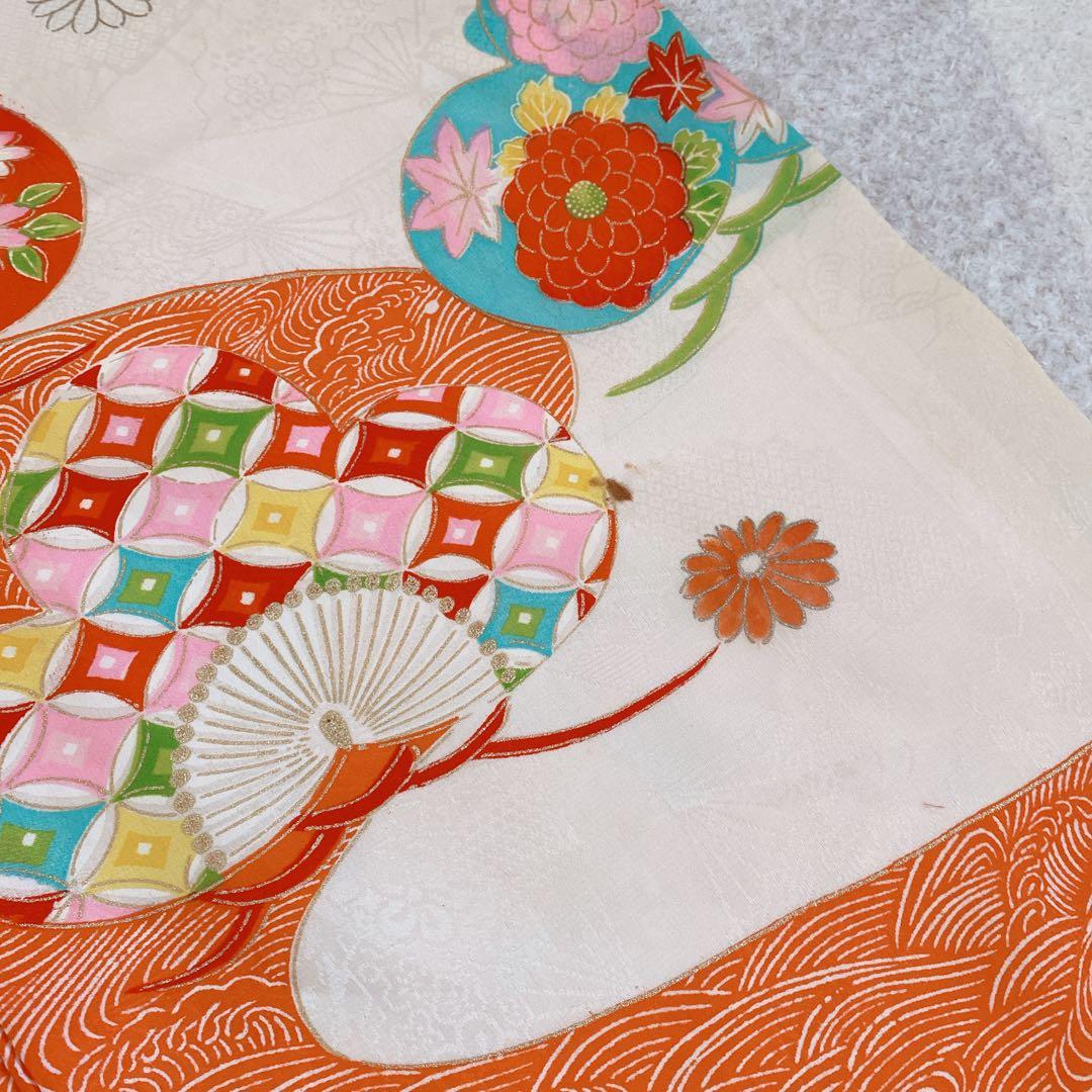 七五三 3歳 正絹 アンティーク 着物 被布 草履 バッグ セット