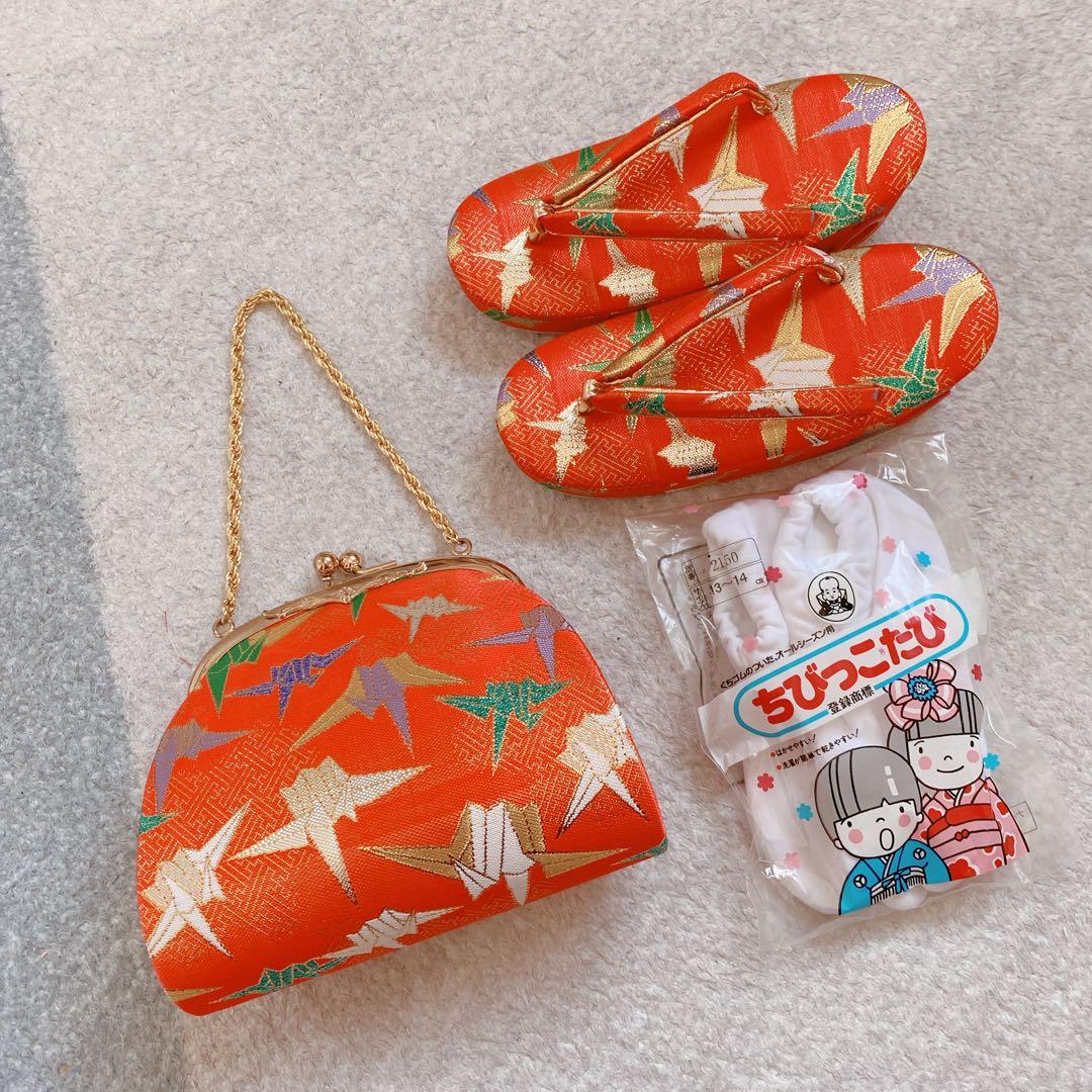 七五三 3歳 正絹 アンティーク 着物 被布 草履 バッグ セット