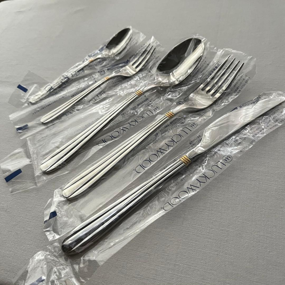 未使用品 ラッキーウッド サントラル金彩 ディナーカトラリーセット スプーン