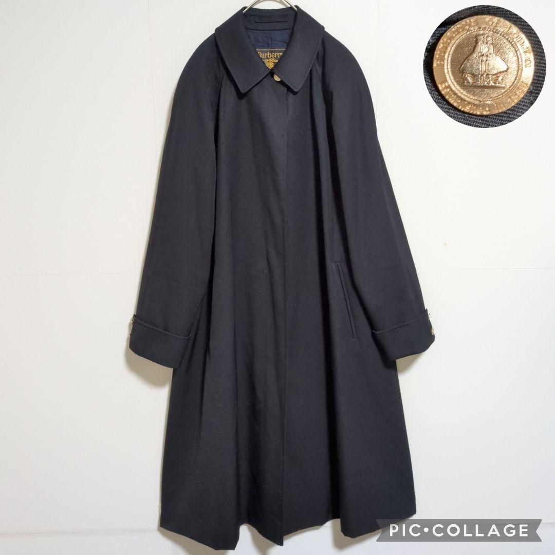 美品　バーバリー　ロングコート　90s　金ボタン　紺　シャドーホース　L相当