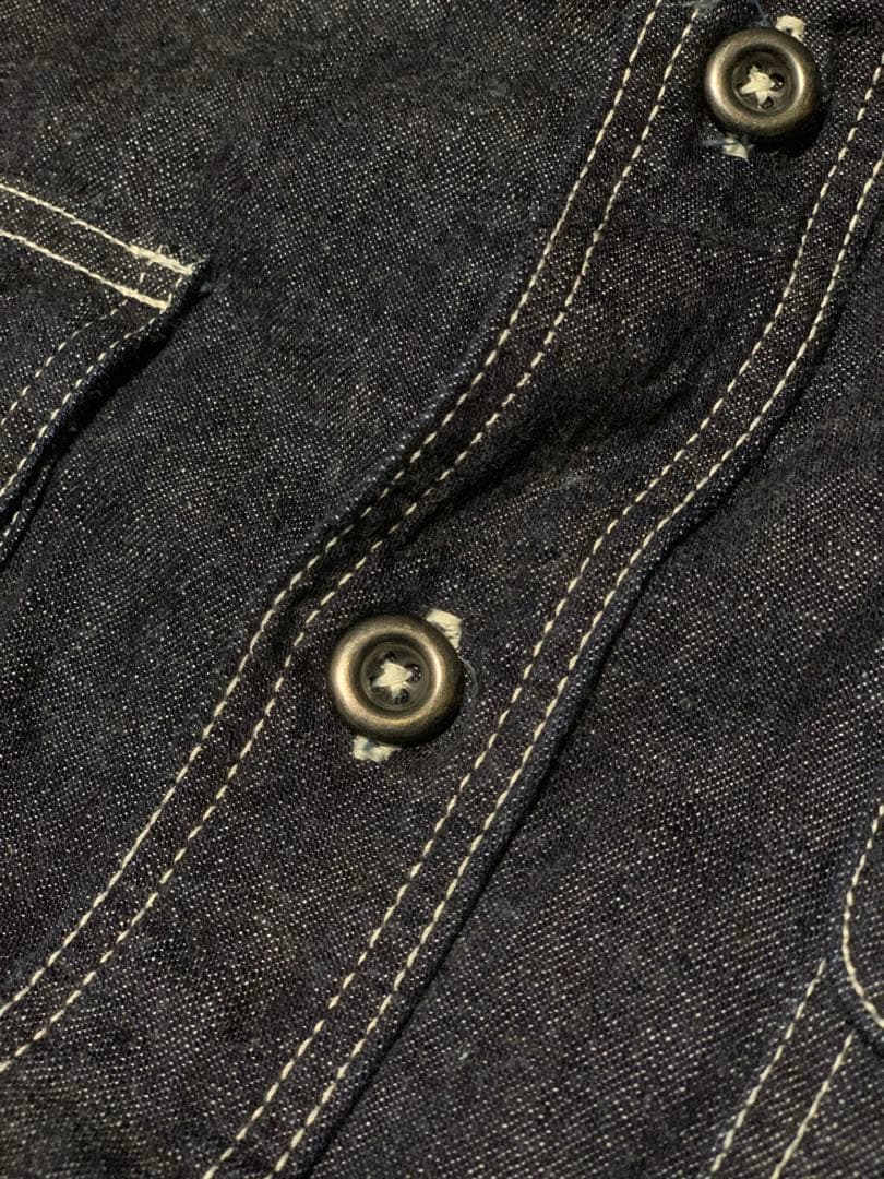 美品【桃太郎ジーンズ】出陣デニムワークシャツ 44 長袖 インディゴ 日本製