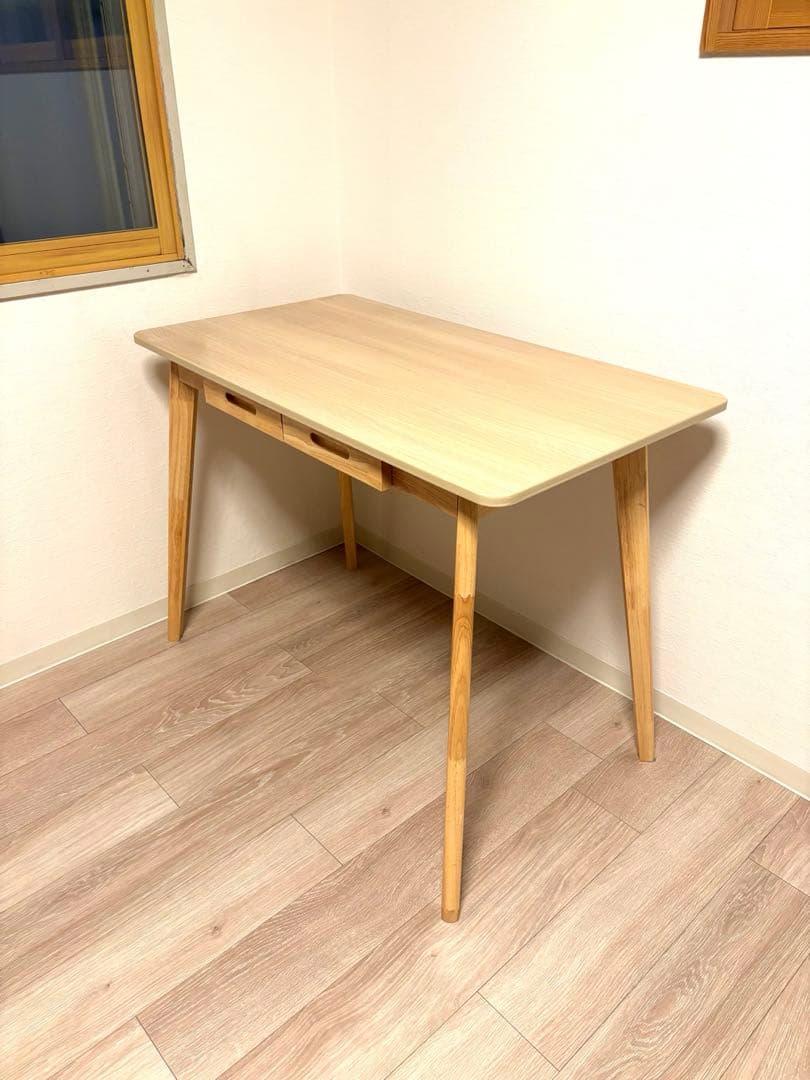 ナチュラル木製デスク 引き出し2つ