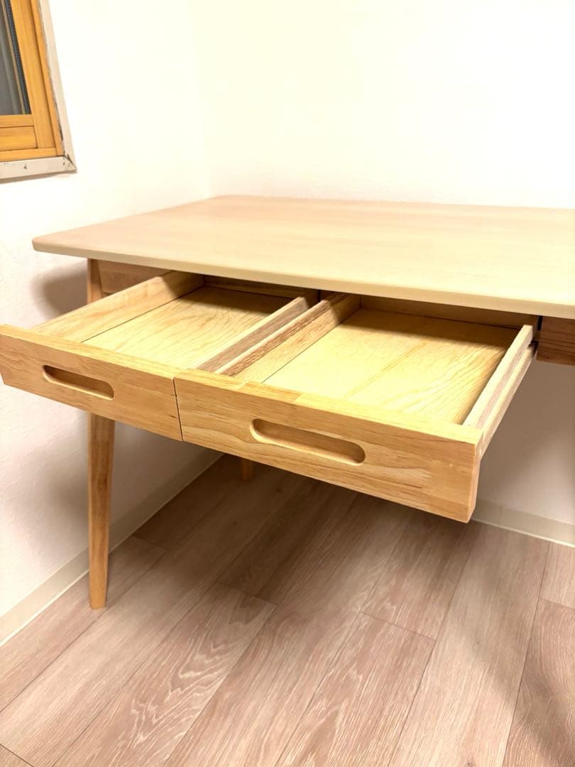 ナチュラル木製デスク 引き出し2つ