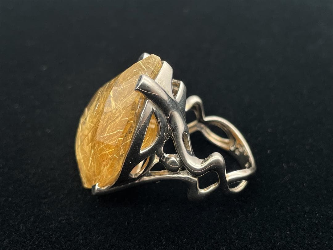 シルバーリング925プラチナコーティング（ルチルクォーツ）