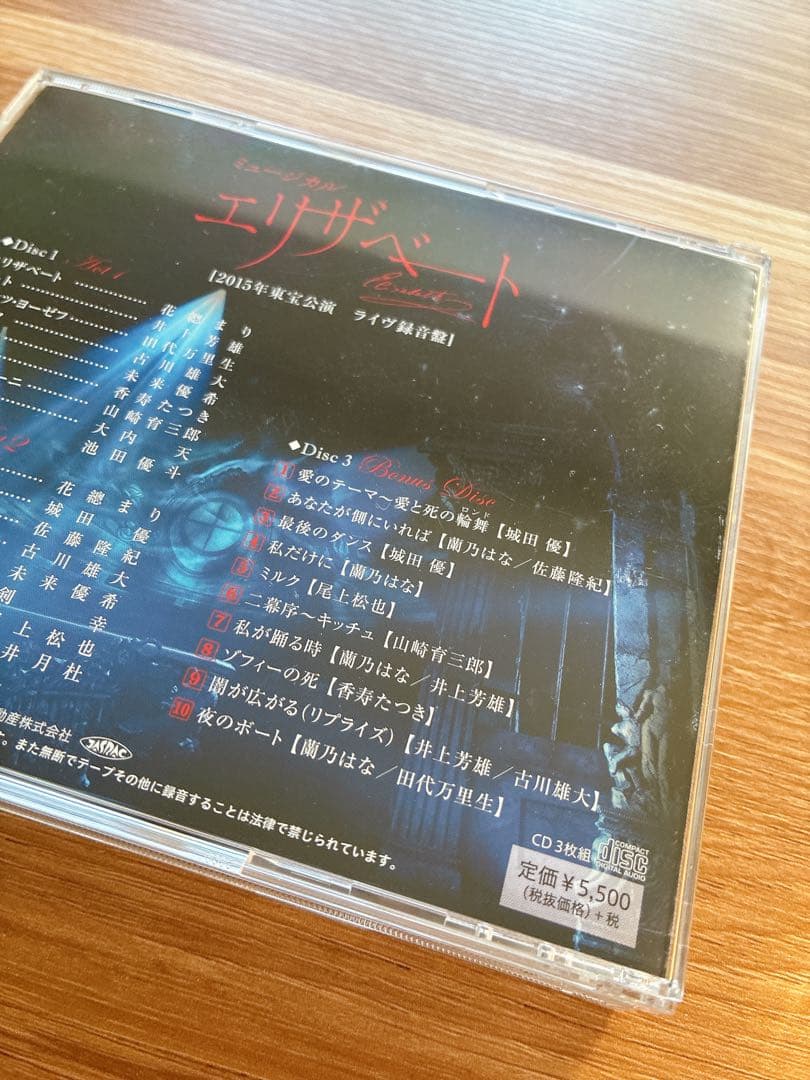 ミュージカル　エリザベート2015年版キャスト 全曲収録ライヴ盤CD 東宝