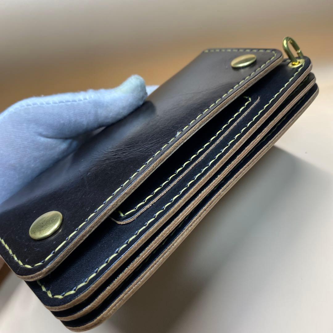 上質 無骨 艶 茶芯 丘染め 三層 マチ ロング トラッカーウォレット