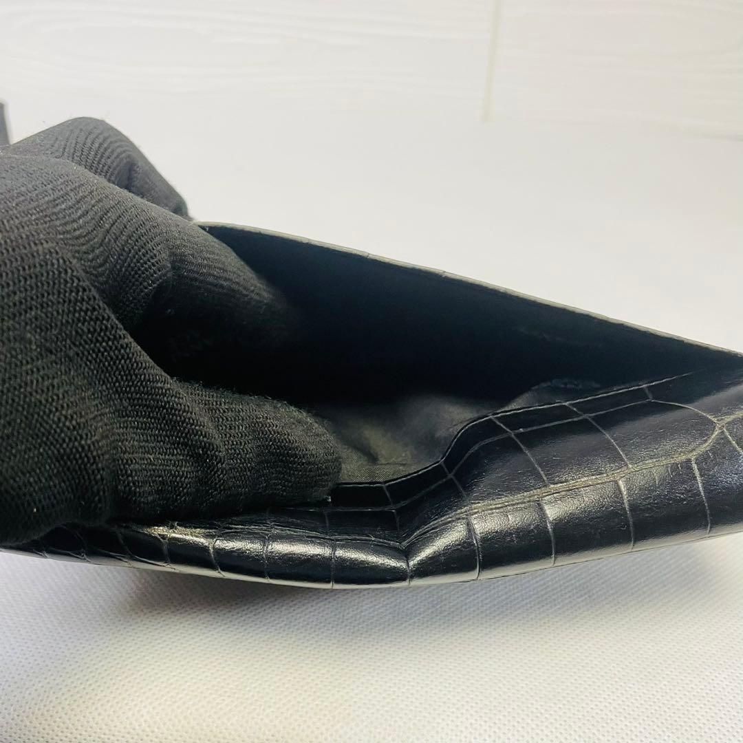 VERSACE ヴェルサーチ　クロコレザー 折り長財布　鰐　太陽ロゴ