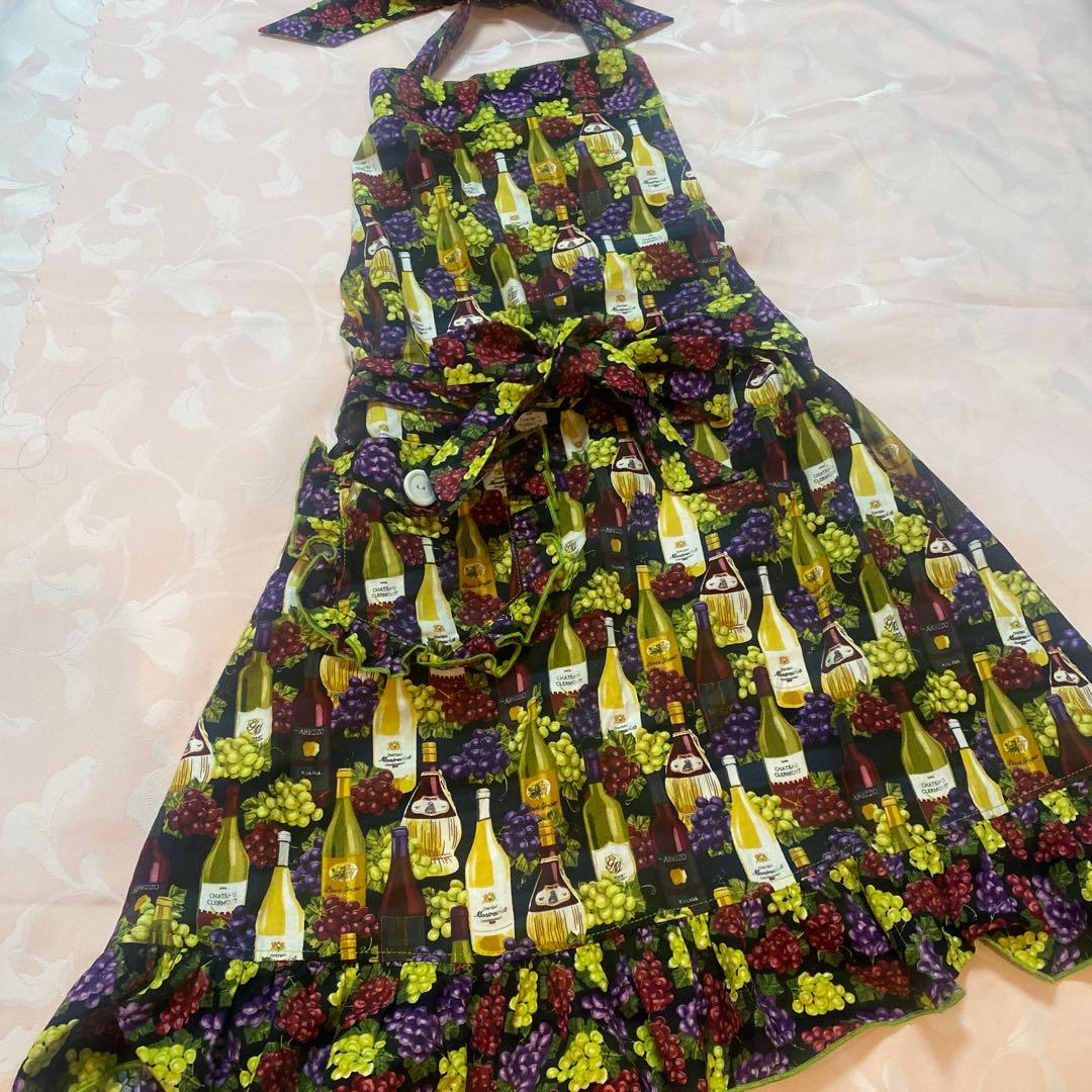 エプロン★ワイン柄★ソムリエ★ワインボトル柄★葡萄柄