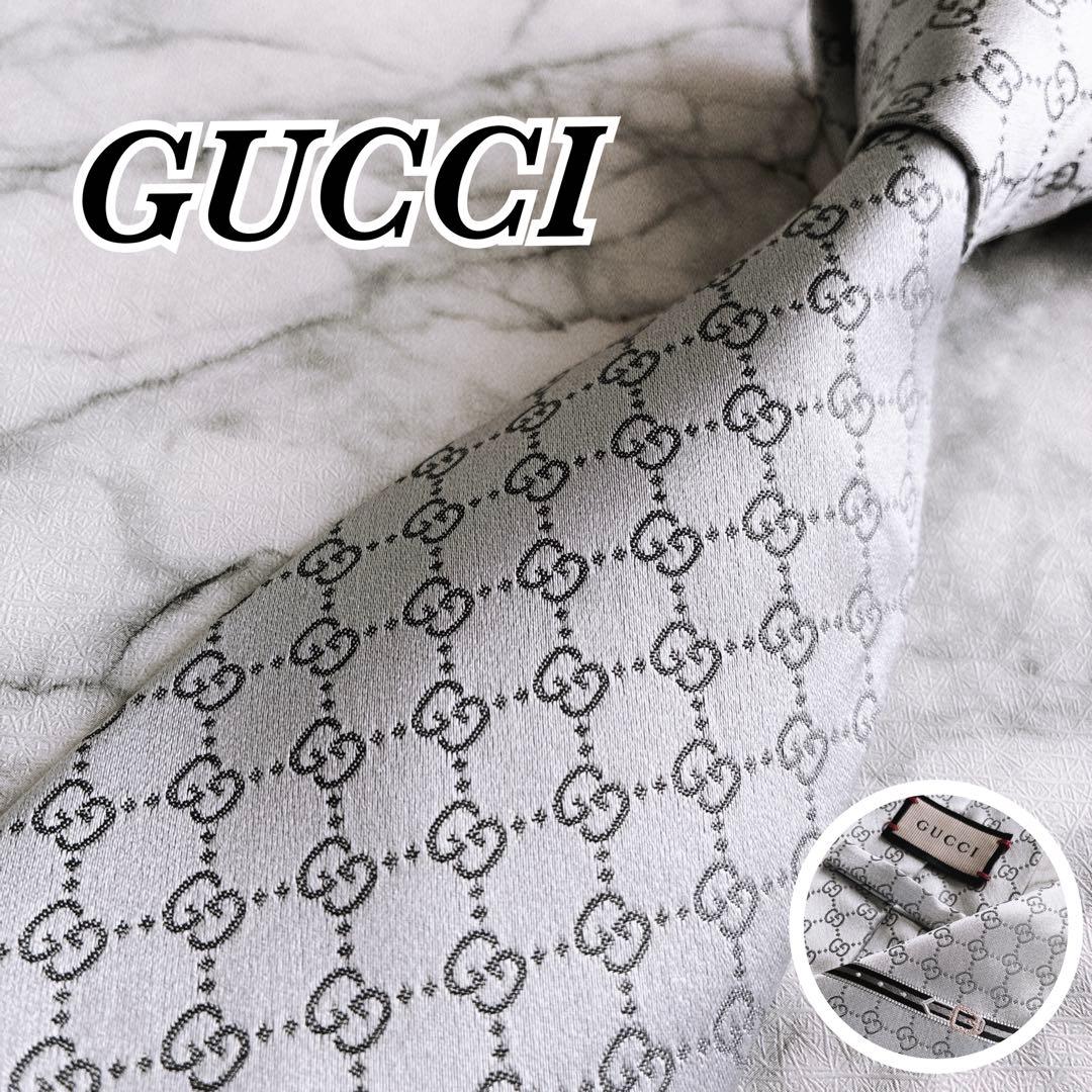 ✨極美品✨GUCCI 現行　GG柄 シェリーライン　人気色シルバー　ネクタイ