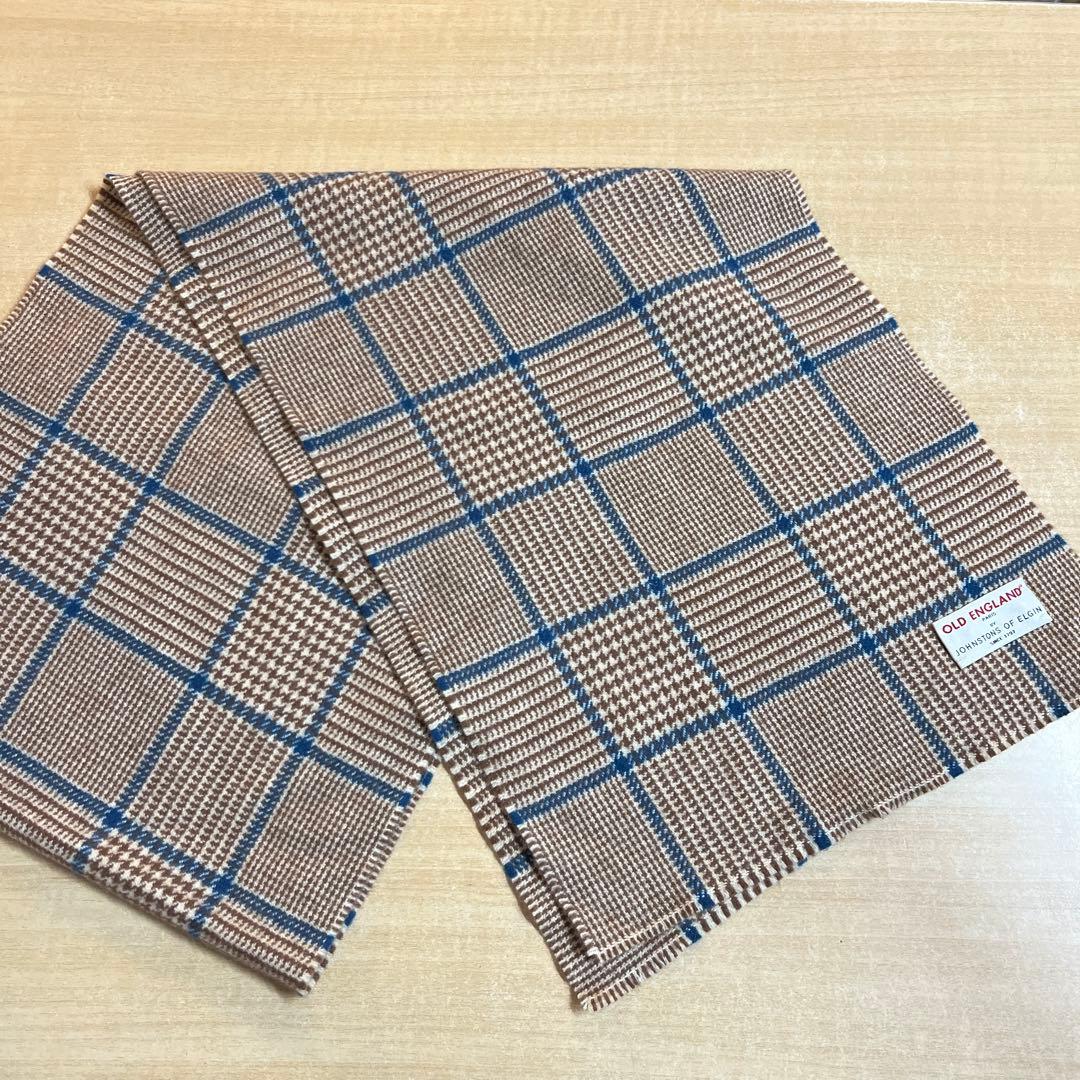 美品 ジョンストンズ×オールドイングランド マフラー カシミヤ チェック柄
