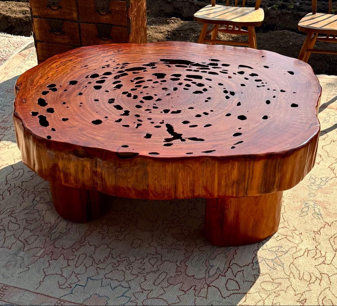 年輪ぎっしり！希少な屋久杉の輪切りの座敷机 厚み17cm！座卓
