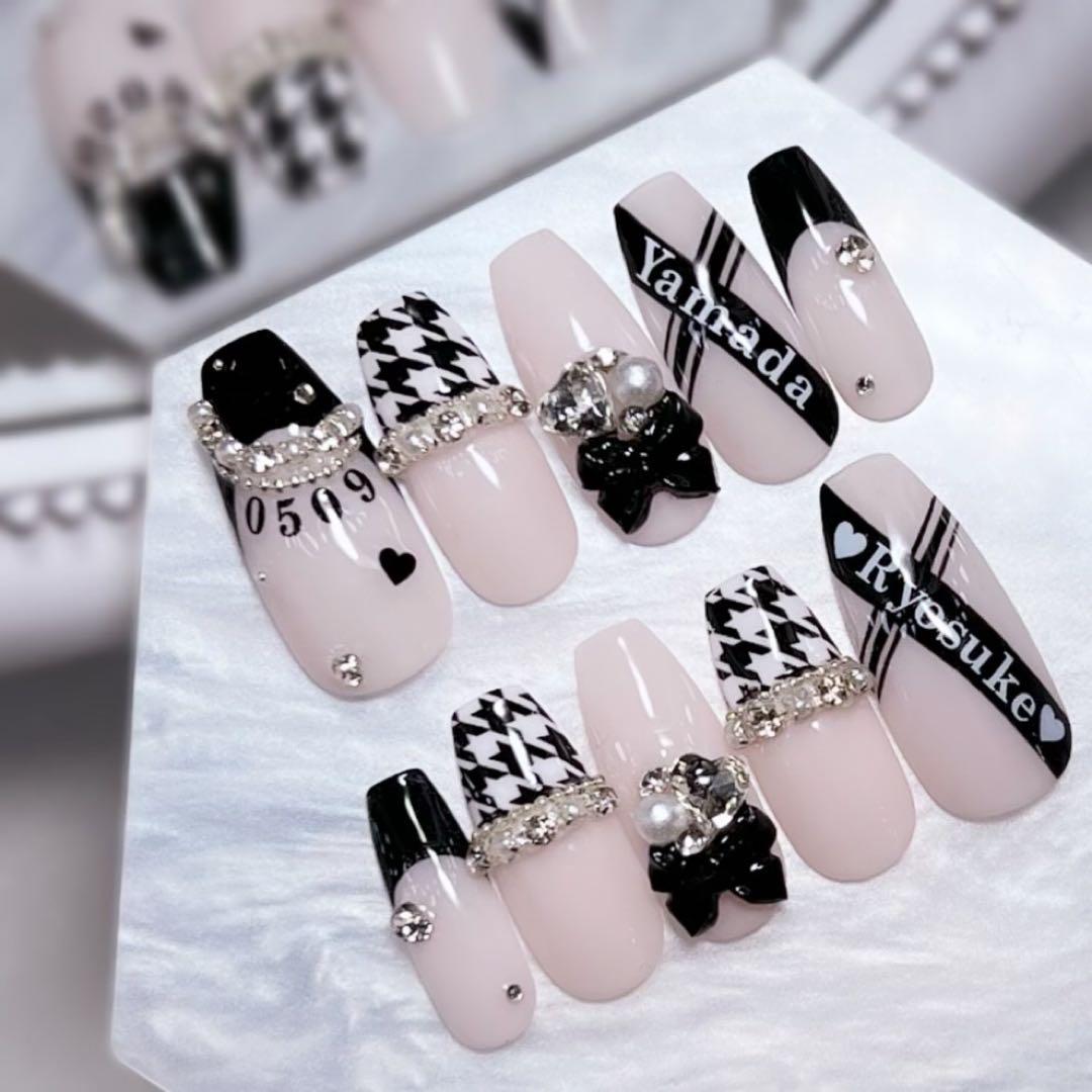 お急ぎ便A♥ネイルチップ 量産型 韓国 現品 ちゅるん オタク 黒 フレンチ