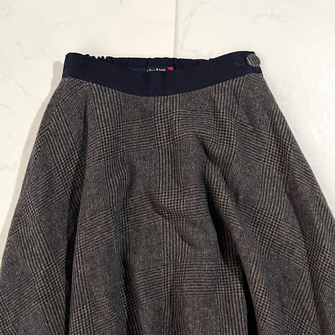 美品 現行 パラスパレス ウール × 麻 チェック ロングスカート3 L フレア