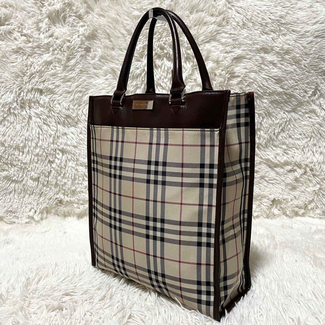 【良品】Burberry バーバリー　トートバッグ　キャンバス　レザー　チェック