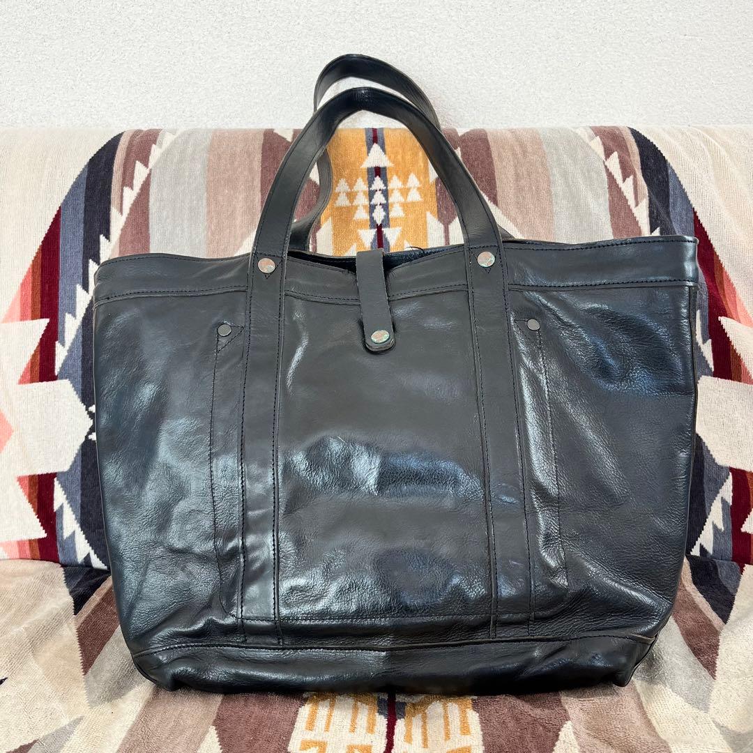 心 希少 RRL コンチョ レザートートバッグ 黒 イタリア製レザー 完売