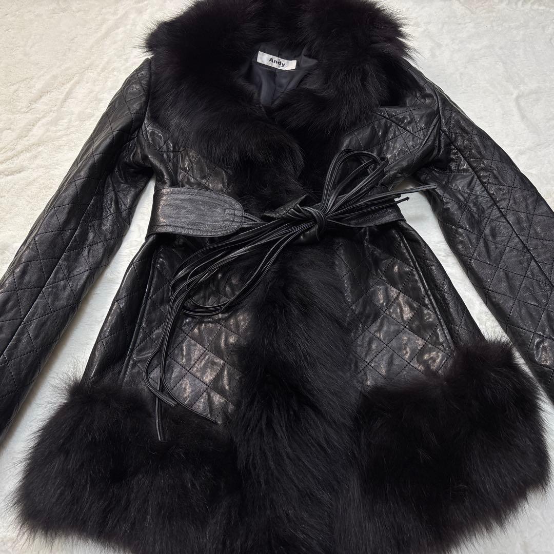 Andy アンディ 羊革 ラムレザー キルティング ファー ジャケット y2k