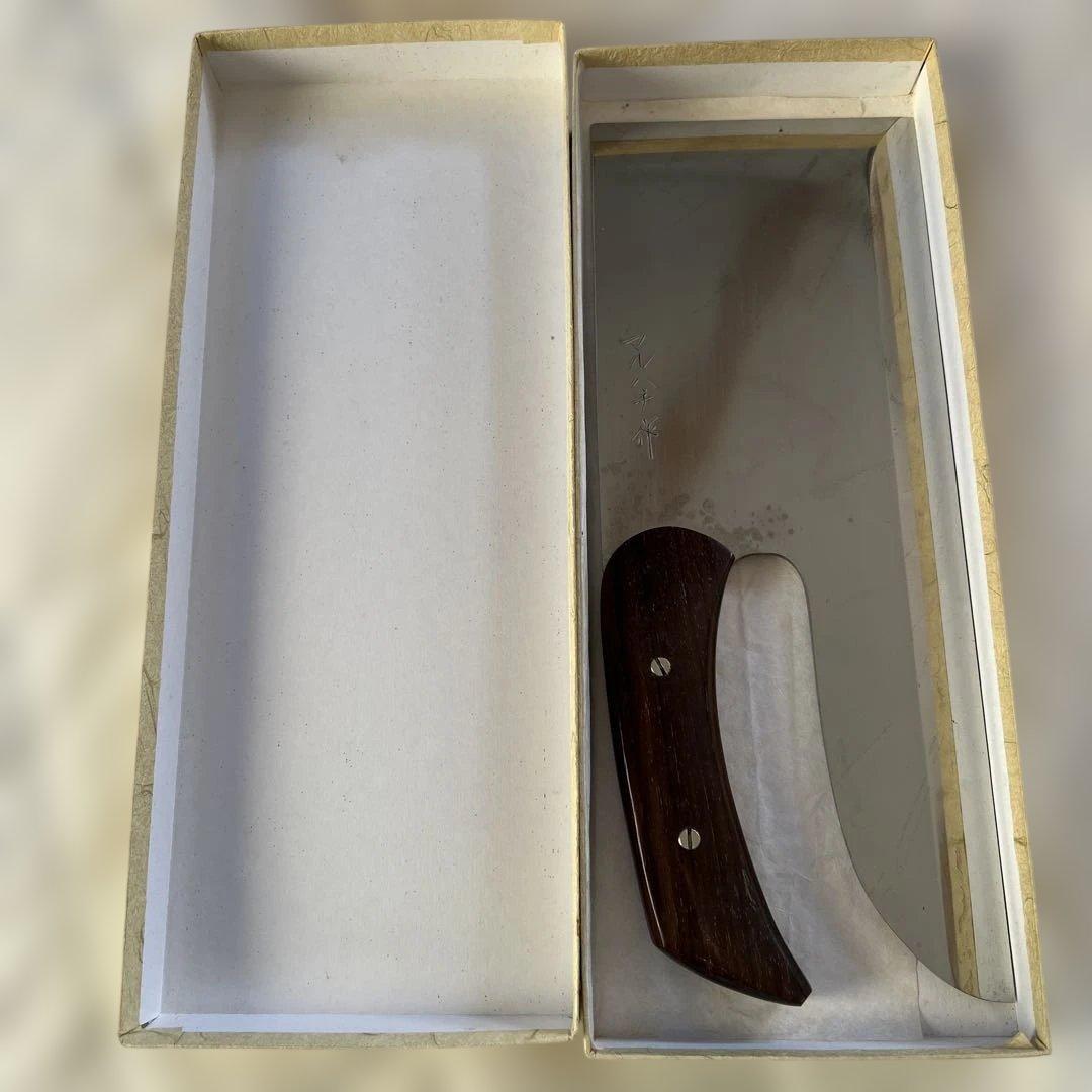 新品未使用　そば切り包丁　330㎜　青2号上磨　紫檀柄