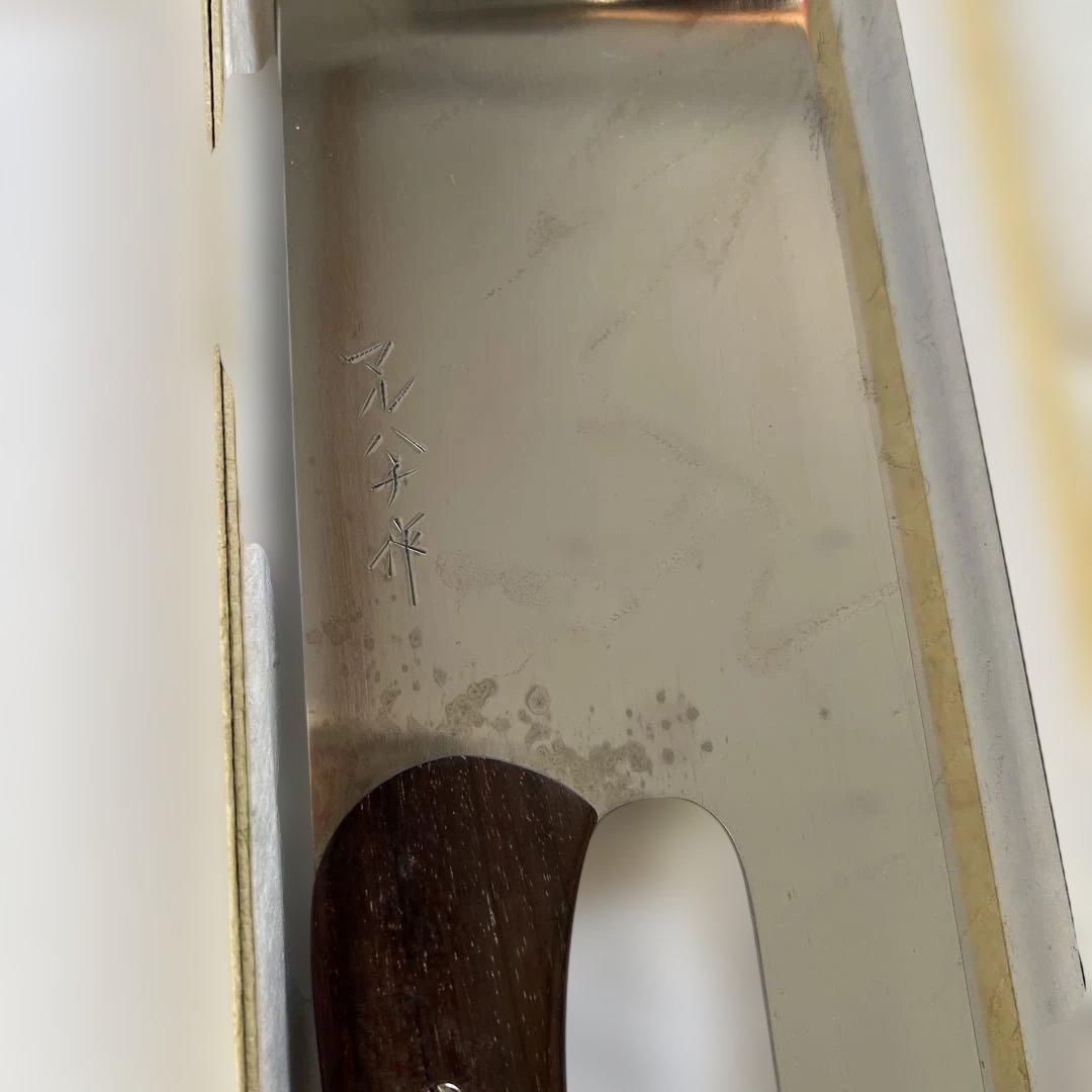 新品未使用　そば切り包丁　330㎜　青2号上磨　紫檀柄