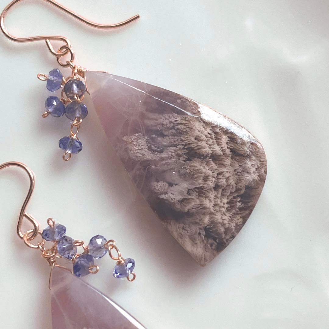 tama◆一点物✧希少✧パープルプルームアゲート×アイオライトピアス