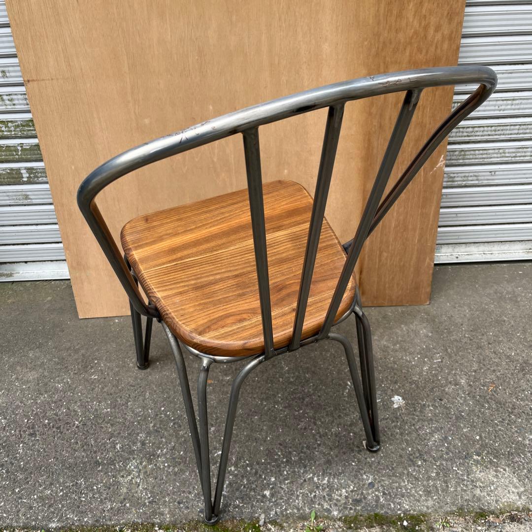 レトロデザイン 椅子 木製座面 スチールフレーム