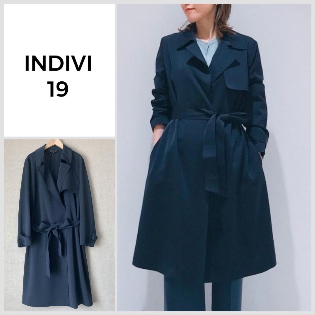 【美品♪】INDIVI サッシュベルト付きプレーントレンチコート 4XL相当