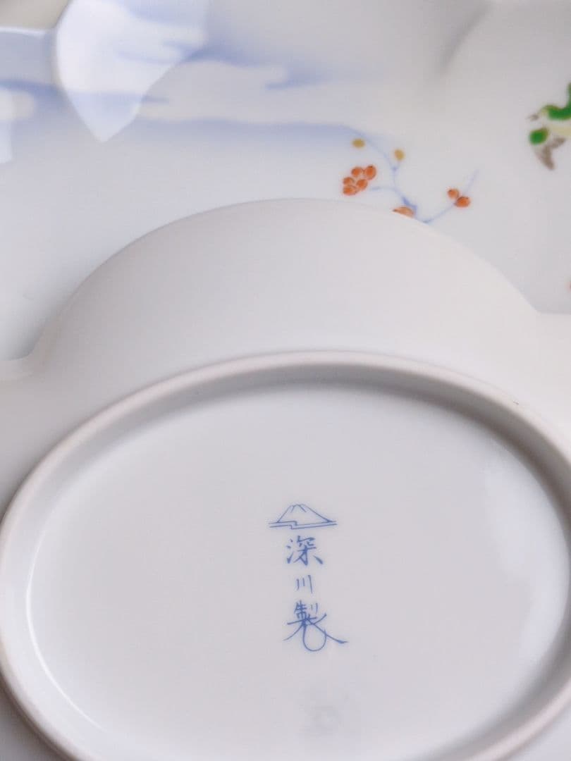 深川製磁　紅梅　鶯　梅型取皿揃5枚組