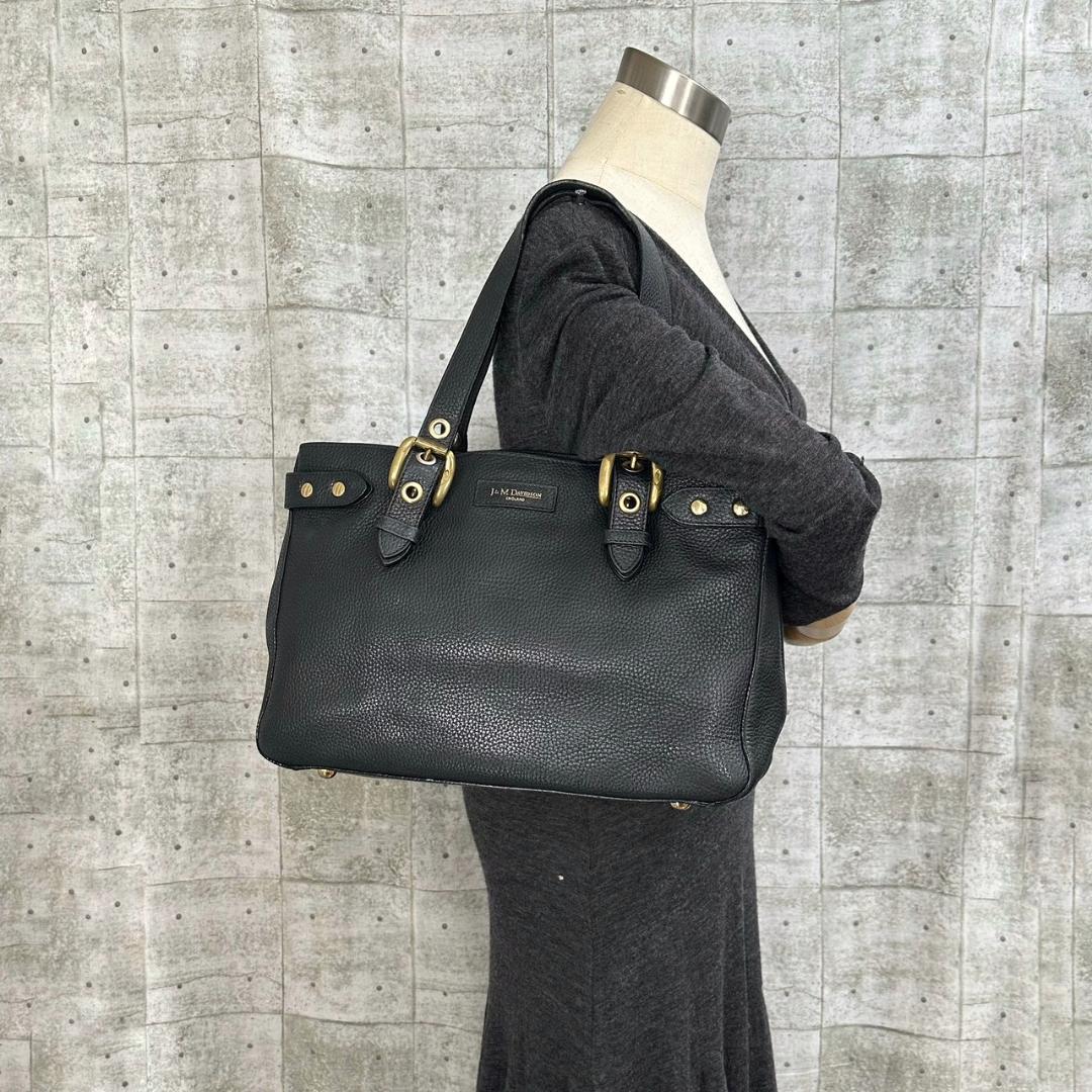 J&M DAVIDSON シボ革 A4収納可能 トートバッグ ハンドバッグ 黒