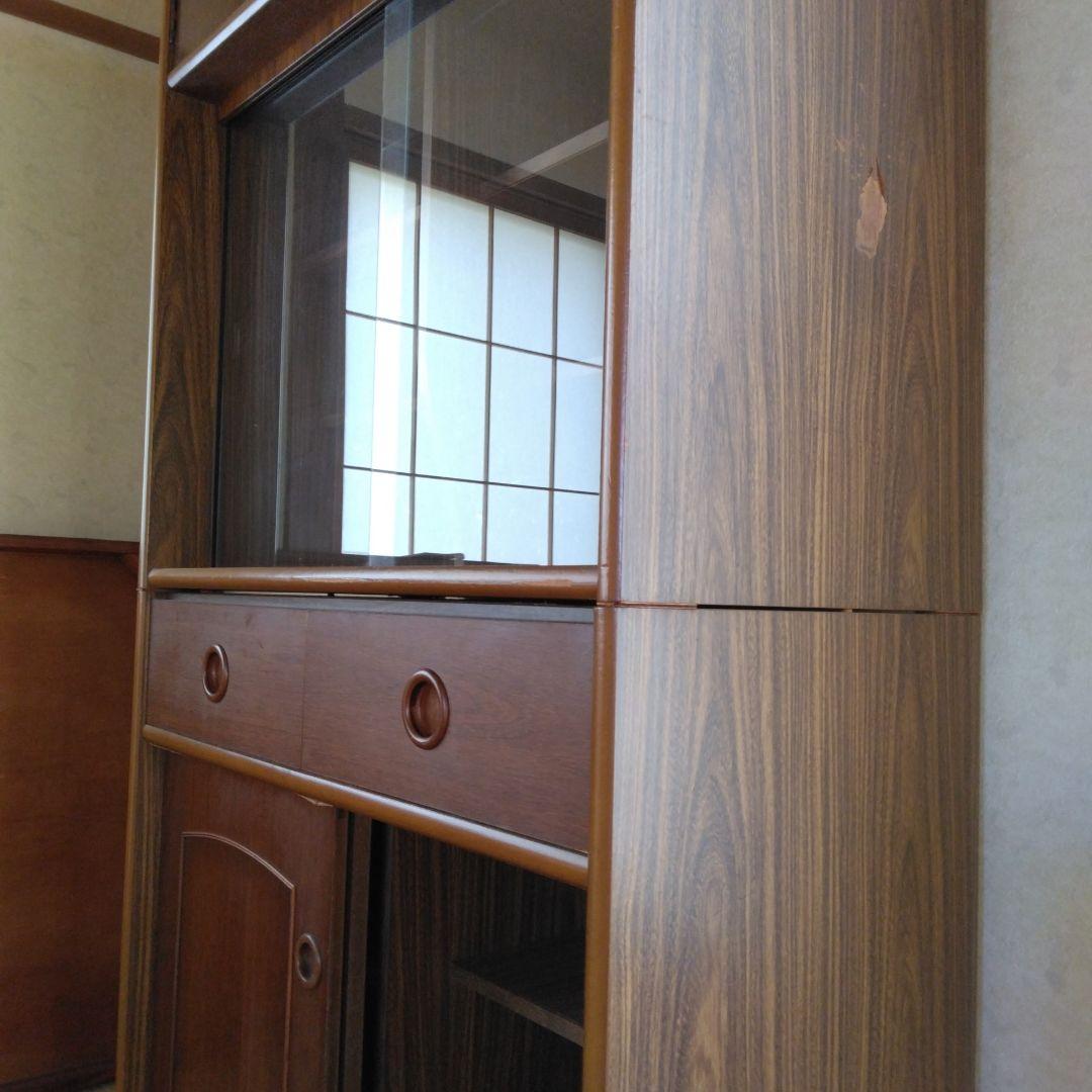 木製食器棚 ブラウン ガラス扉付き