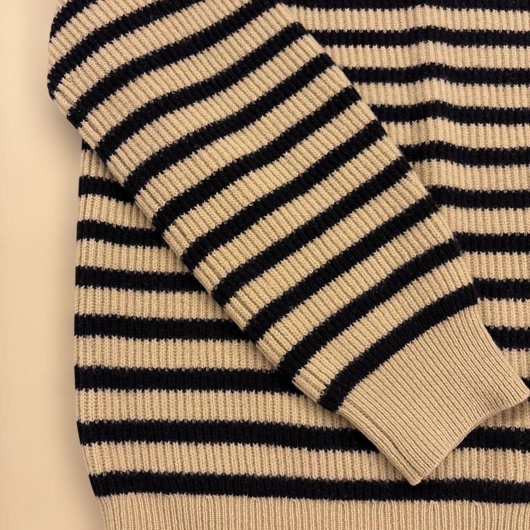 DRAWER 9Gウールカシミヤ あぜ編みボーダーニットドゥロワー