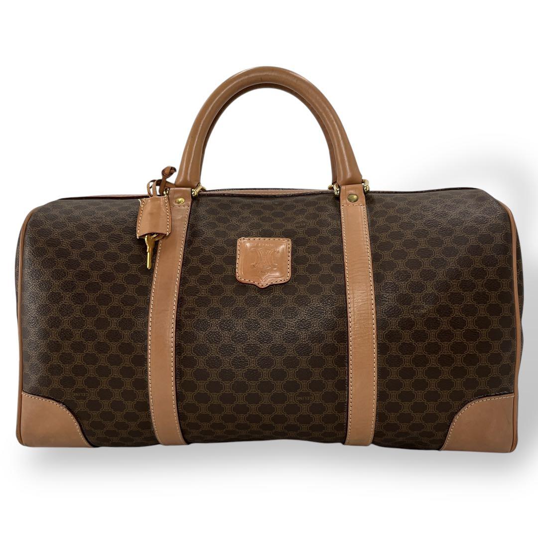 良品　オールド　セリーヌ　ボストンバッグ　トリオンフ　マカダム柄　PVCレザー