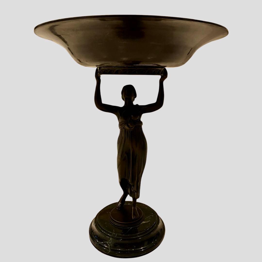 【希少】西洋アンティーク ブロンズ像 (小物入れ) アート 大理石