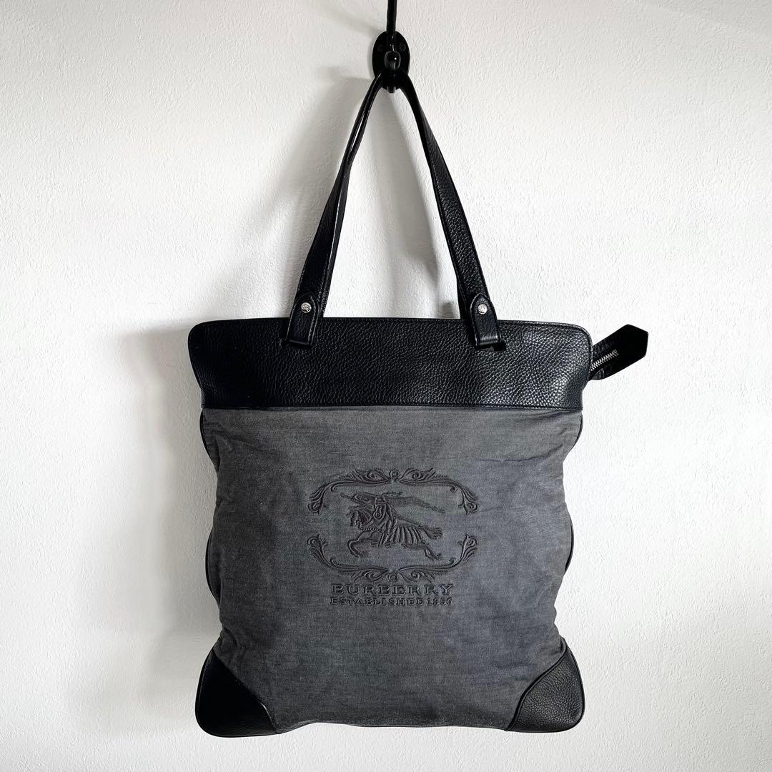 かい様わ専用バーバリー トートバッグ ホースロゴ 刺繍 ノバチェック グレー 黒