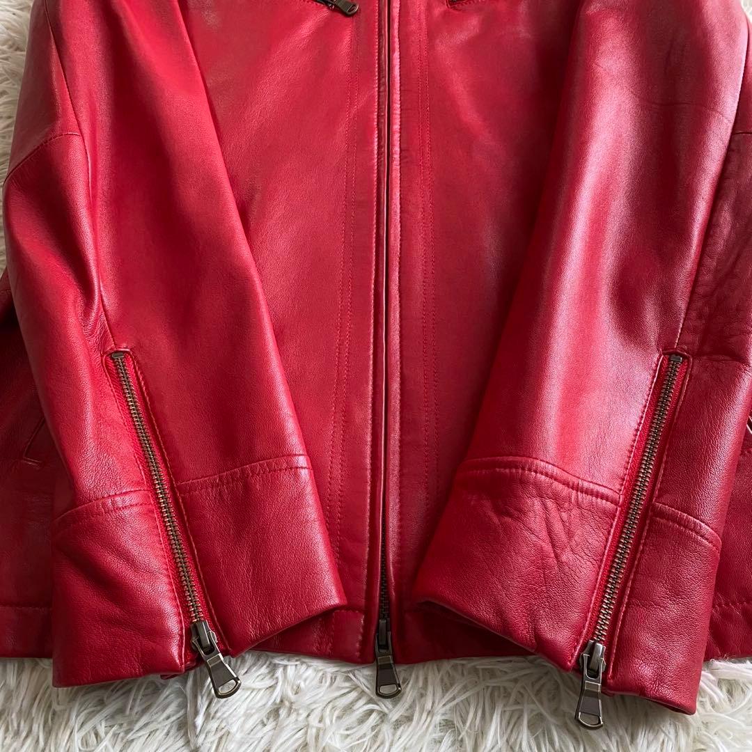 【未使用級✨】daboro シングルライダース レザージャケット 羊革 赤 XL