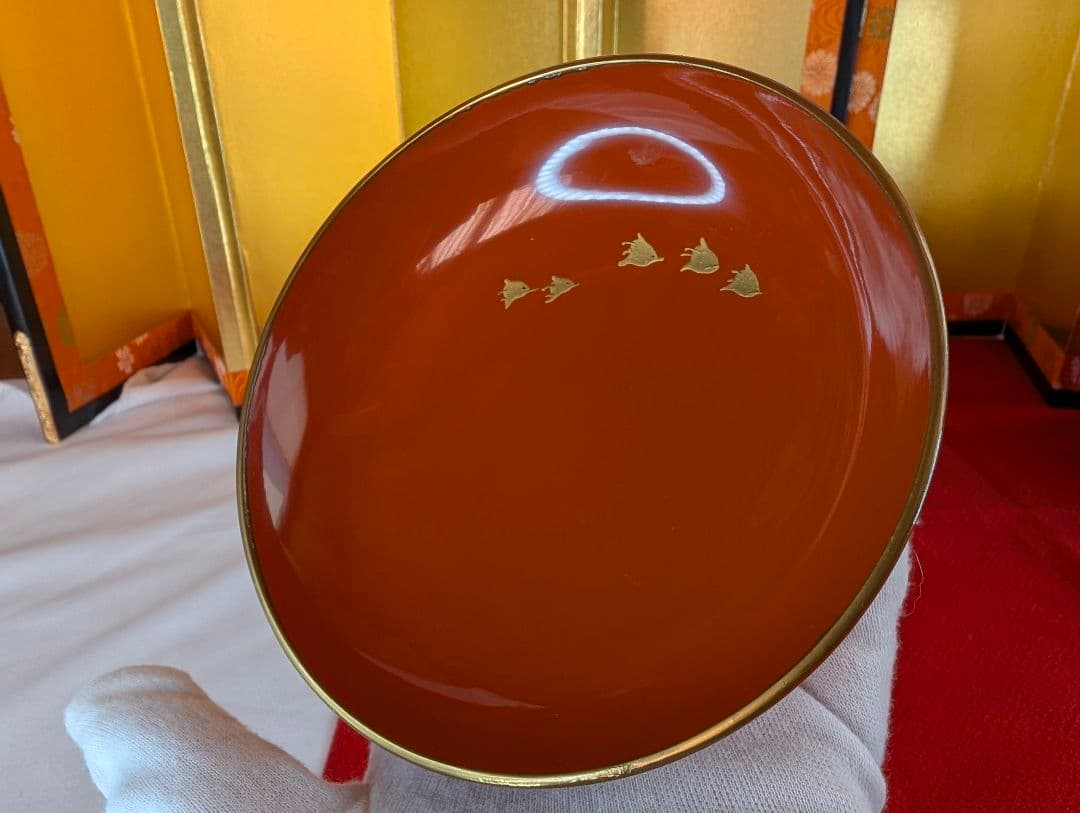 明治時代 輪島塗 金蒔絵 蓋付椀 波千鳥 2客 木製 汁椀 吸物椀 雑煮椀