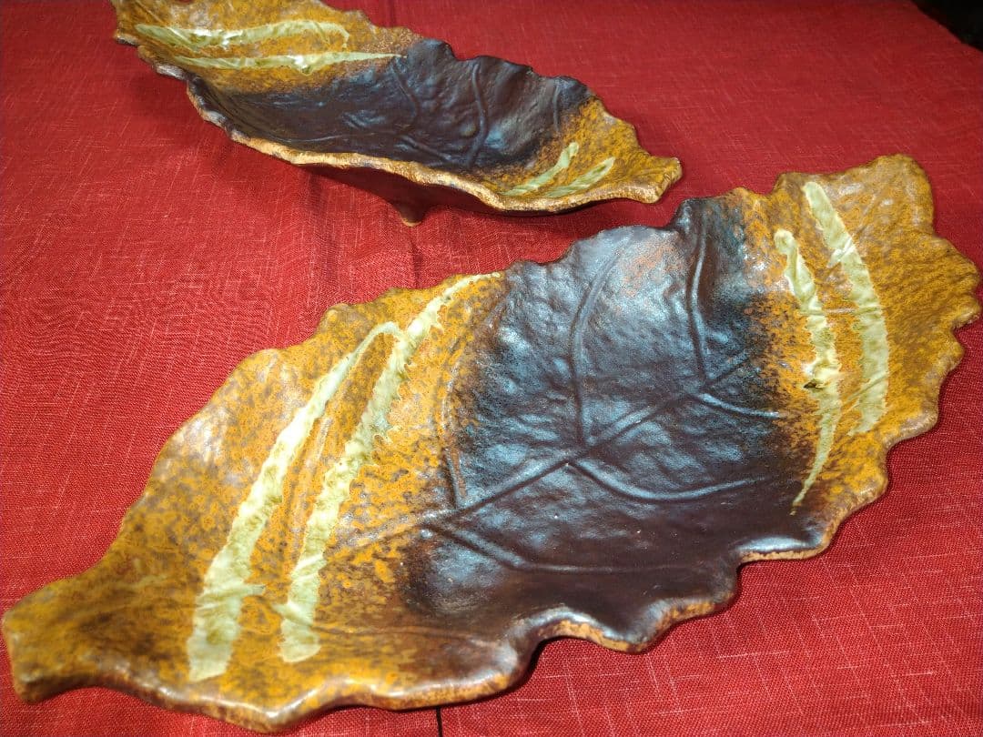 ♦プロが選ぶデザイン萬古焼大皿 ⬛南蛮一珍木の葉 ⬛４１cm特大長大皿 ２皿