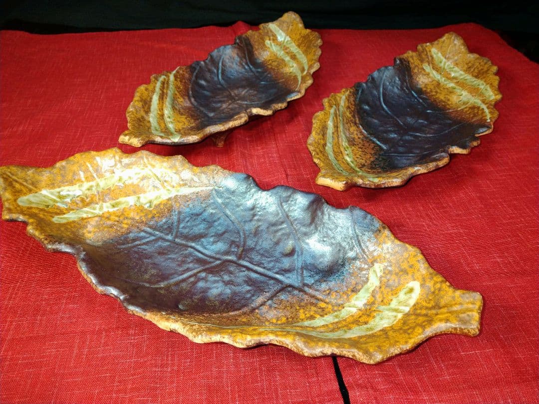 ♦プロが選ぶデザイン萬古焼大皿 ⬛南蛮一珍木の葉 ⬛４１cm特大長大皿 ２皿