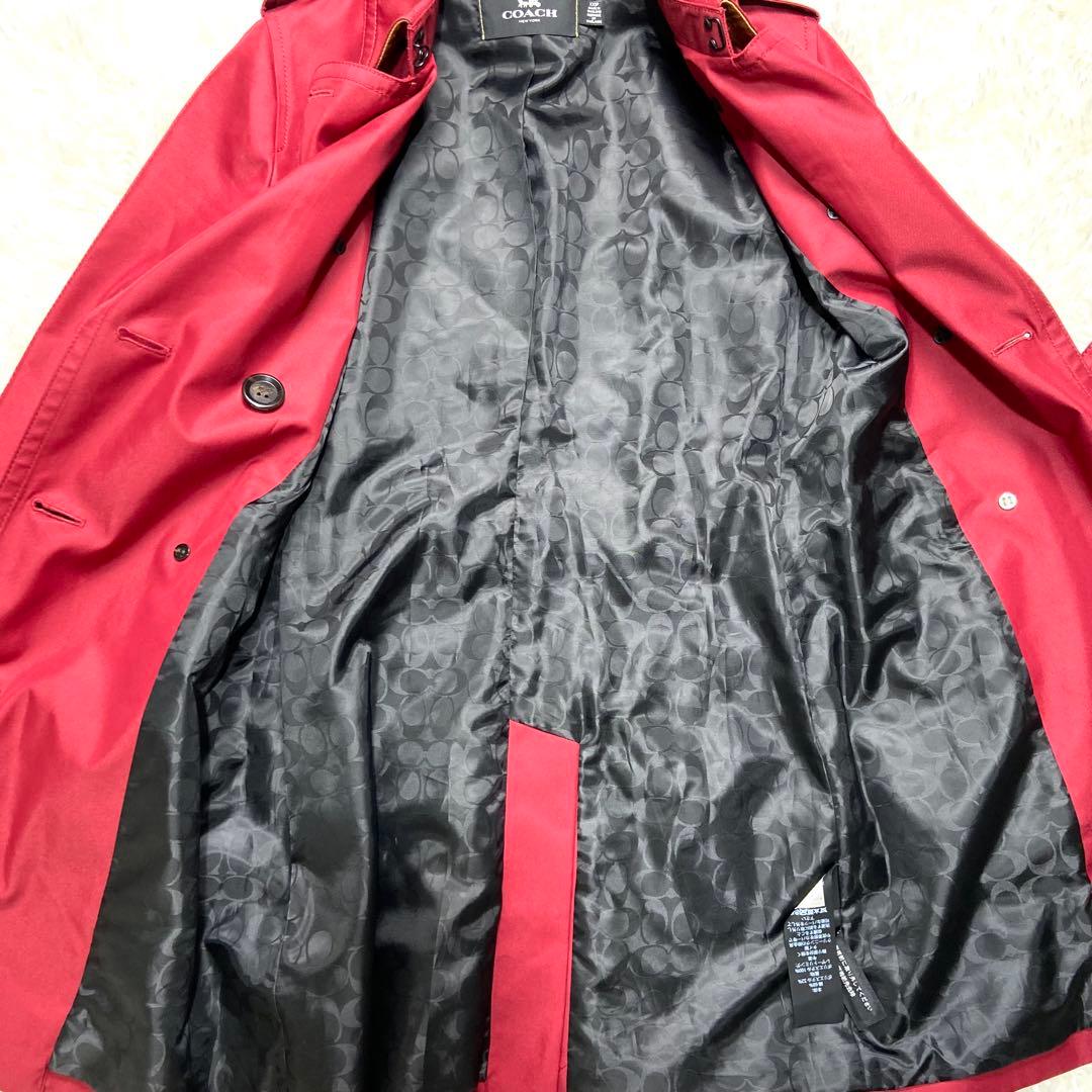 コーチ ワインレッド 秋冬トレンチコート シグネチャー ベルト付き S