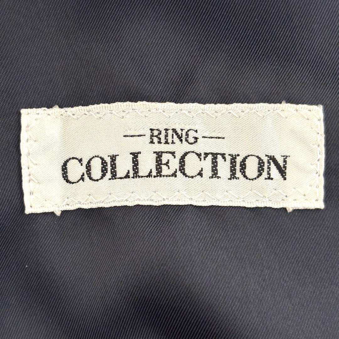 リングヂャケット ヘリンボーン ロング丈 ダブルチェスターコート L ネイビー