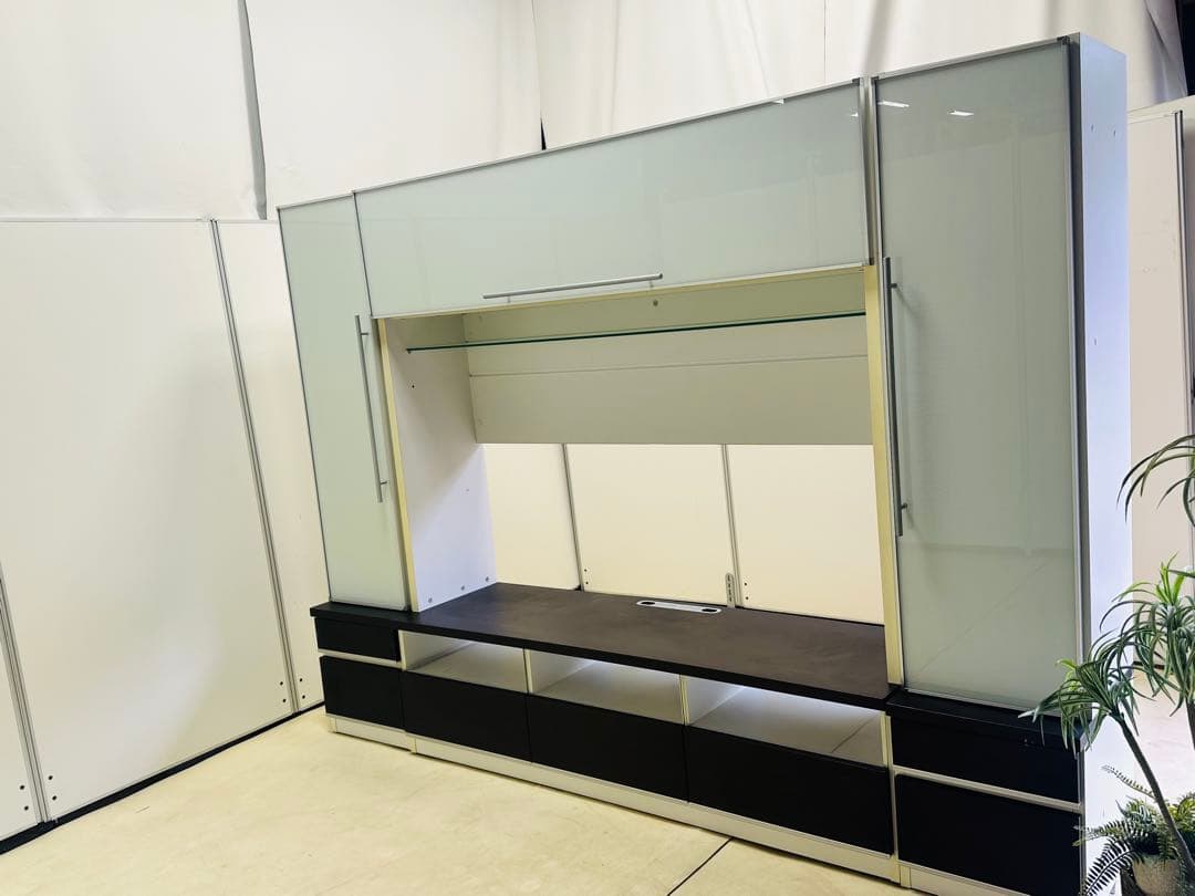 テレビ台 茶　ホワイト ガラス