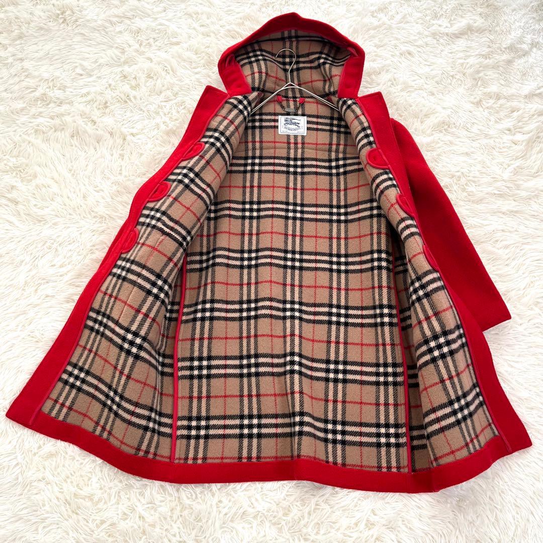 はなふう　バーバリー ダッフルコート ウール100 ノバチェック 赤