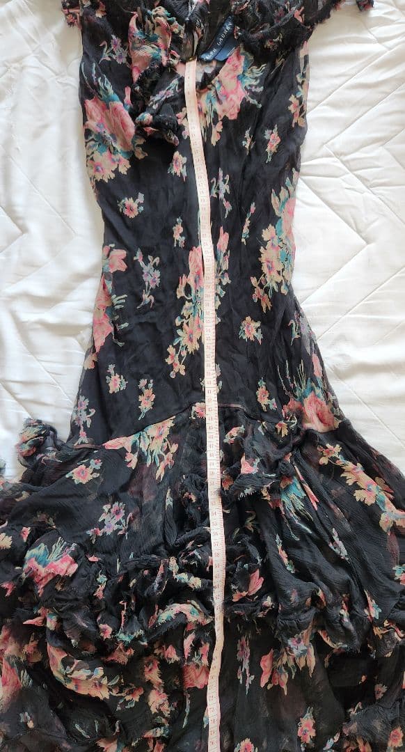 Itami ラルフローレン　ブラックフローラルシルクジョーゼット膝丈ドレス