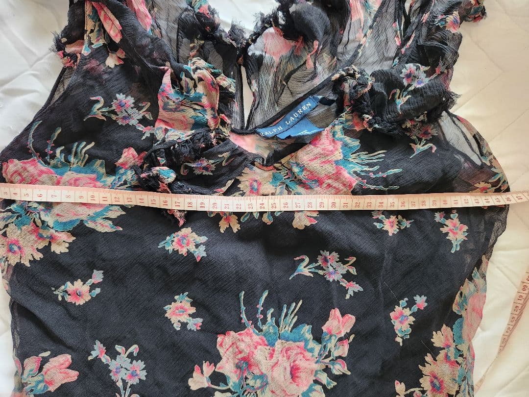 Itami ラルフローレン　ブラックフローラルシルクジョーゼット膝丈ドレス