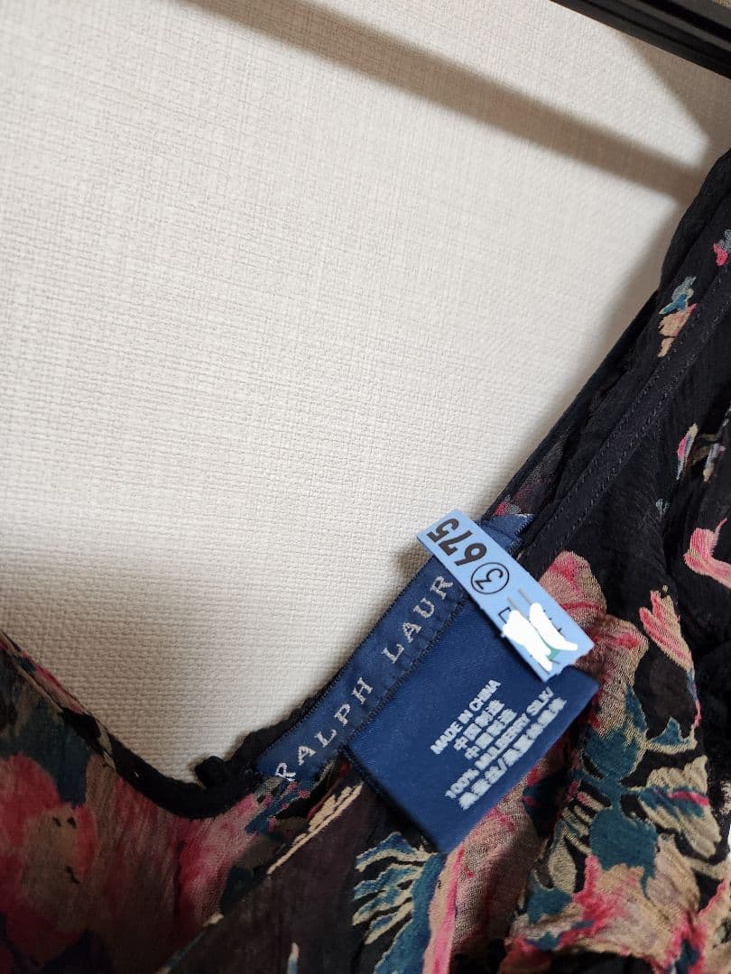 Itami ラルフローレン　ブラックフローラルシルクジョーゼット膝丈ドレス